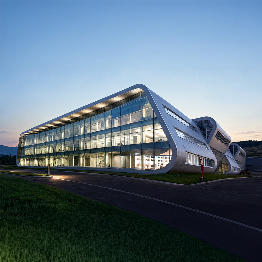 The Piquadro headquarters in Silla di Gaggio Montano at dusk