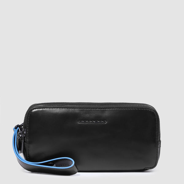 Men's Leather Clutch Bag with 12 Card Slots - Black