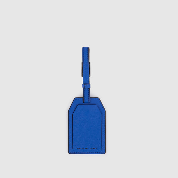 Address Tag in pelle con logo PQD inciso - Blu