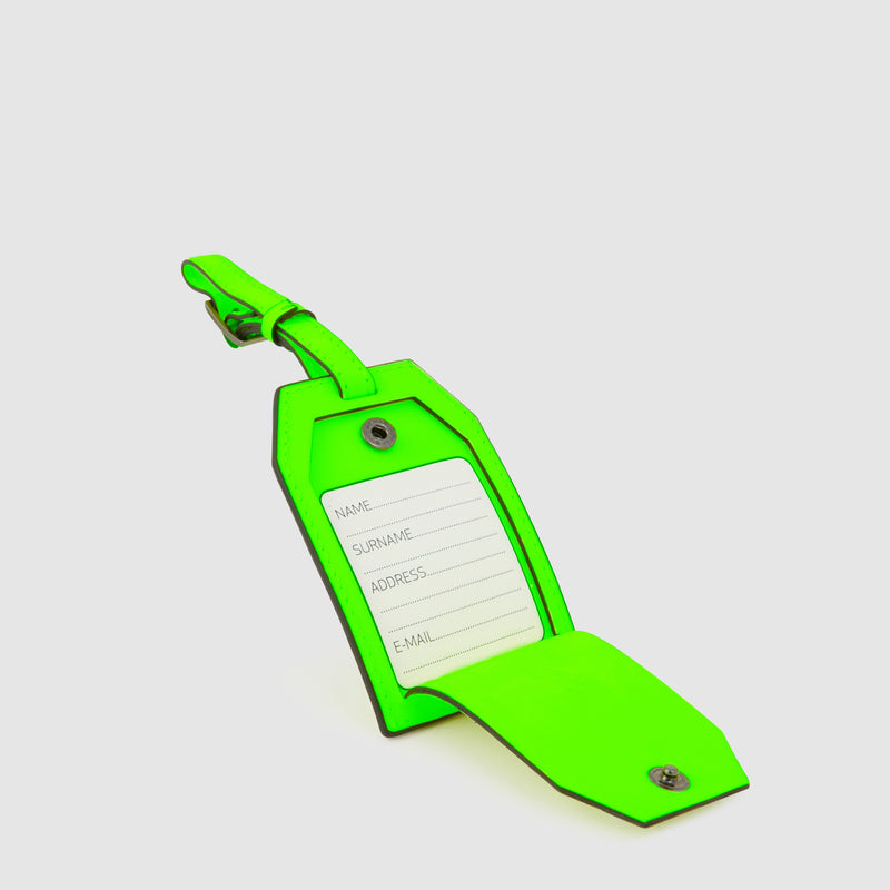Address Tag in pelle con logo PQD inciso - Verde fluo - foto 2