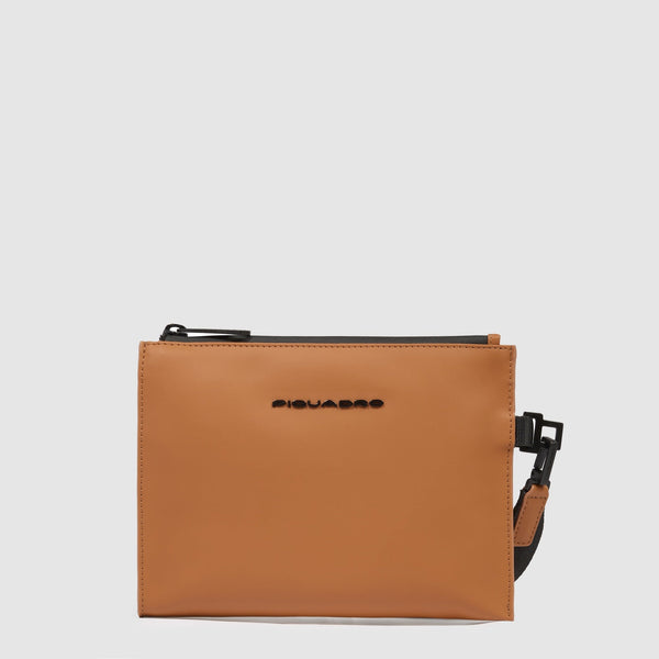 Wristlet Clutch in Water-Resistant Rubberized Fabric - Brick