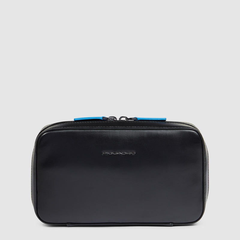 Leather Cable Pouch with Mouse Pocket – Blue Square - Black