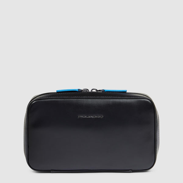 Leather Cable Pouch with Mouse Pocket – Blue Square - Black