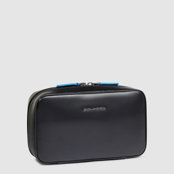 Leather Cable Pouch with Mouse Pocket – Blue Square - Black - photo 2
