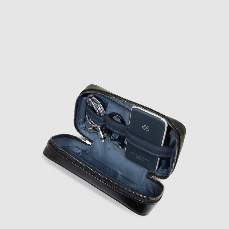 Leather Cable Pouch with Mouse Pocket – Blue Square - Black - photo 4