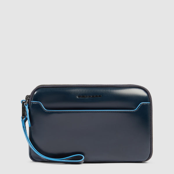 Men's Leather Clutch with Double Zip and RFID Blocking - Night blue