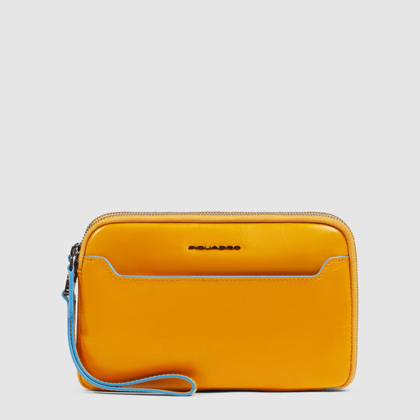 Men's Leather Clutch with Double Zip and RFID Blocking - Yellow