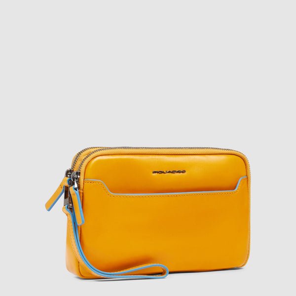 Men's Leather Clutch with Double Zip and RFID Blocking - Yellow - photo 2