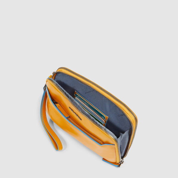 Men's Leather Clutch with Double Zip and RFID Blocking - Yellow - photo 4