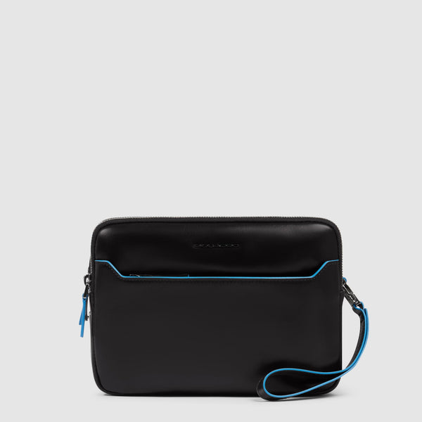 Men's Leather Clutch with Fingerprint Lock - Black