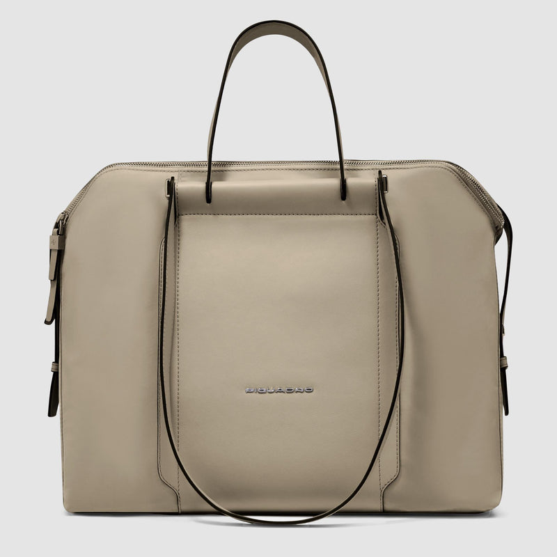 Women's 14" Laptop Tote in Recycled Fabric & Leather - Sand