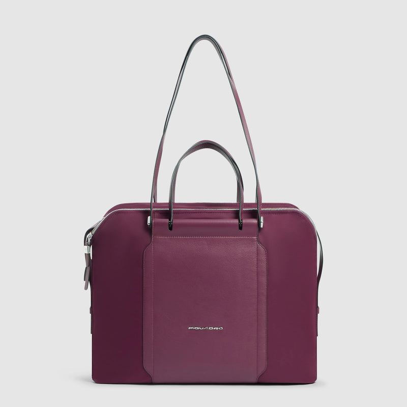 Women's 14" Laptop Tote in Recycled Fabric & Leather - Burgundy