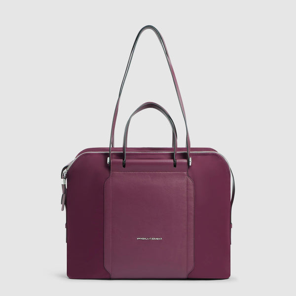 Women's 14" Laptop Tote in Recycled Fabric & Leather - Burgundy