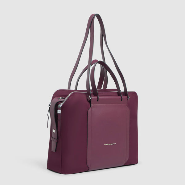 Women's 14" Laptop Tote in Recycled Fabric & Leather - Burgundy - photo 2