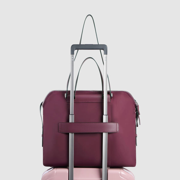 Women's 14" Laptop Tote in Recycled Fabric & Leather - Burgundy - photo 3