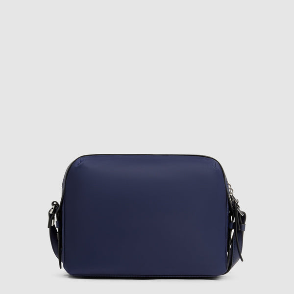 Torba na ramię typu camera bag ze skóry i tkaniny z recyklingu - Niebieski - zdjęcie 3