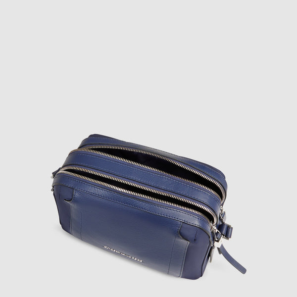 Torba na ramię typu camera bag ze skóry i tkaniny z recyklingu - Niebieski - zdjęcie 4