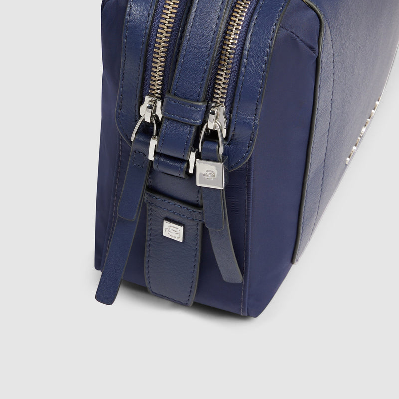 Torba na ramię typu camera bag ze skóry i tkaniny z recyklingu - Niebieski - zdjęcie 5