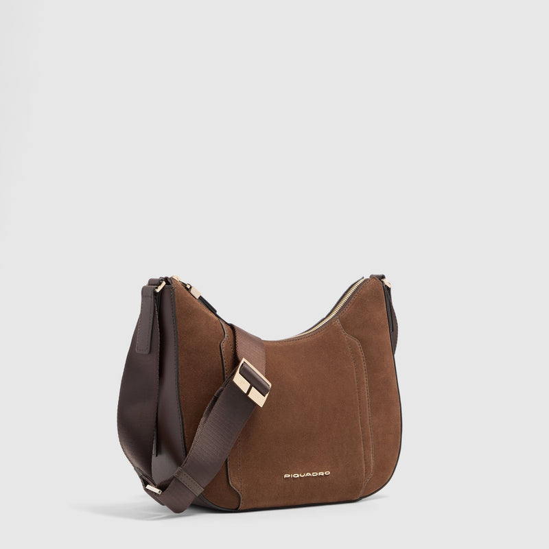 Women's Leather Crossbody Bag for iPad® mini - Dark walnut suede - photo 2