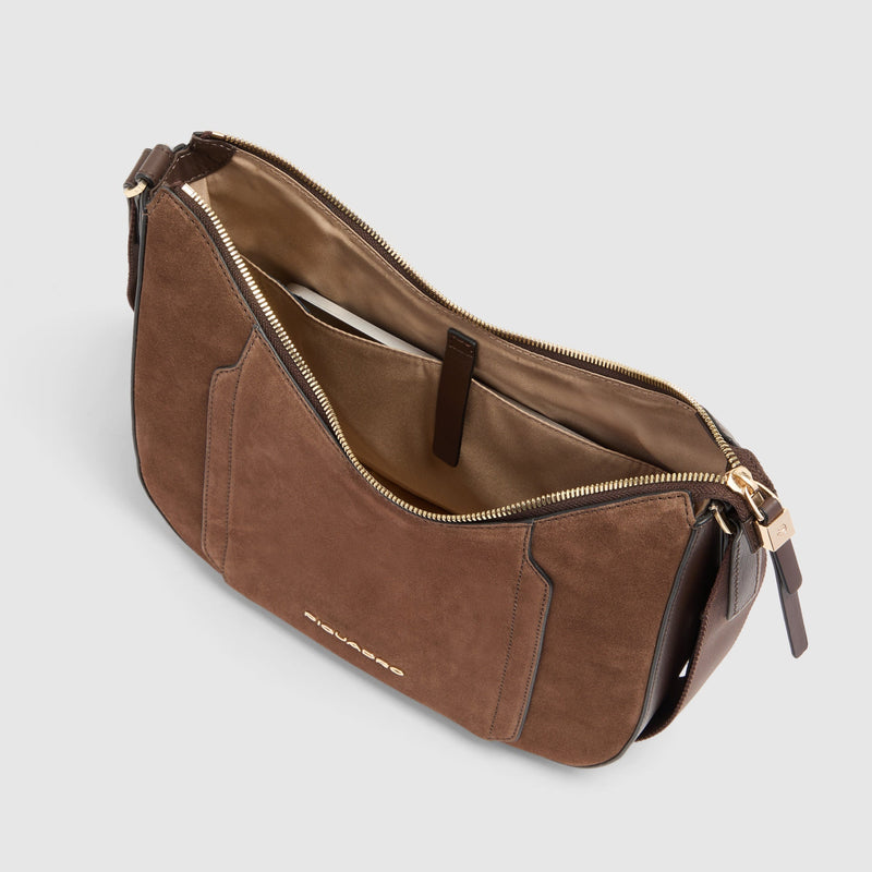 Women's Leather Crossbody Bag for iPad® mini - Dark walnut suede - photo 4