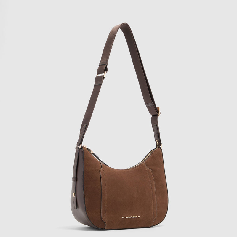 Women's Leather Crossbody Bag for iPad® mini - Dark walnut suede - photo 6