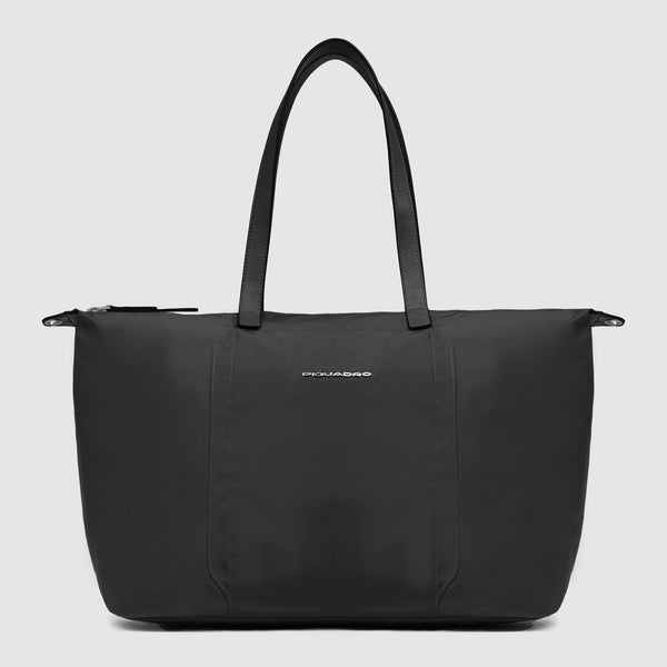 15.6" Laptop Bag in Recycled Fabric & Leather - Black