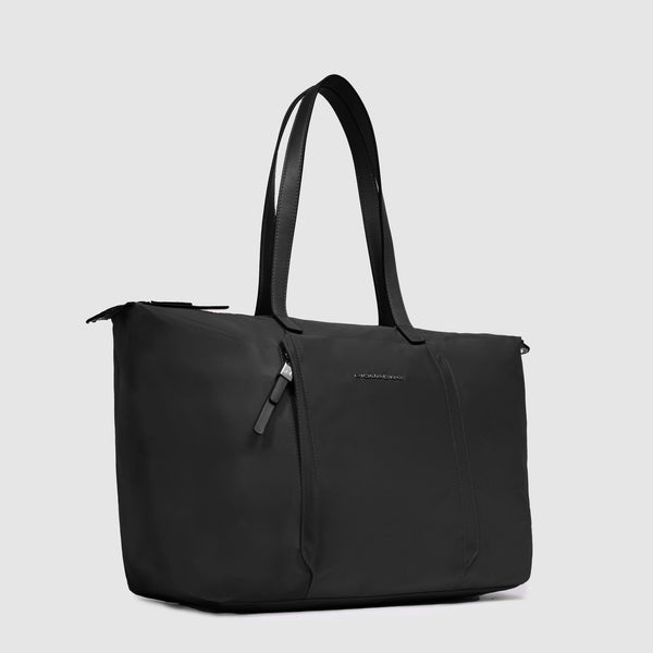 15.6" Laptop Bag in Recycled Fabric & Leather - Black - photo 2