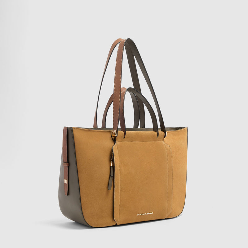 Leather Laptop Tote 14" with RFID Protection - Hazelnut suede - photo 2