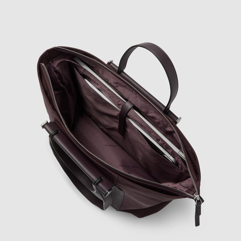 Women's Laptop Bag in Recycled Nylon and Leather - Dark burgundy - photo 4