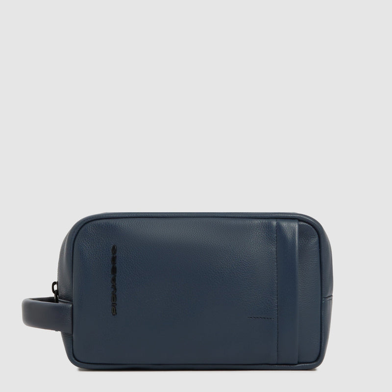 Leather Toiletry Bag with Elastic Organizer - Blue