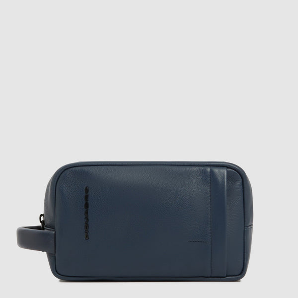 Leather Toiletry Bag with Elastic Organizer - Blue