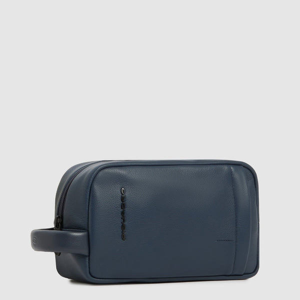 Leather Toiletry Bag with Elastic Organizer - Blue - photo 2