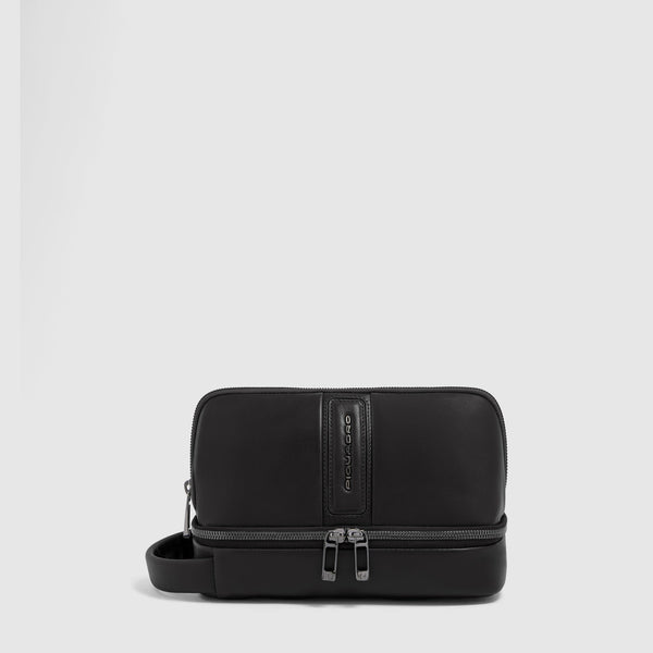 Men's Leather Toiletry Bag with Two Zip Compartments - 1