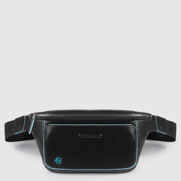 Men's Leather Bum Bag with Crossbody Strap - Black