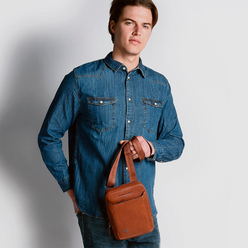 Men's Leather Crossbody Bag for iPad® mini - Black - photo 3