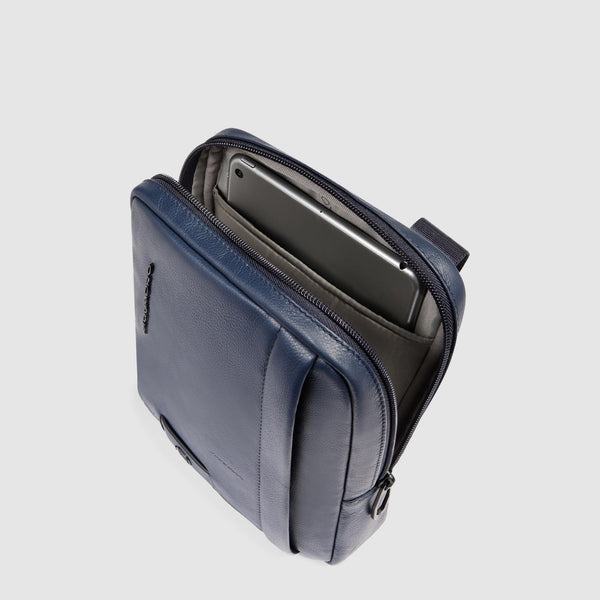 Leather Crossbody Bag with RFID Shielding for iPad® mini - Blue - photo 4