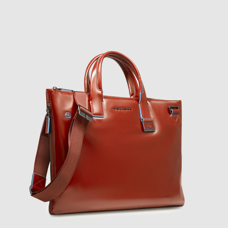 Expandable Leather Laptop Bag 15.6" Blue Square