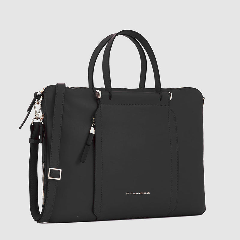 Women's Expandable Leather Laptop Bag 15.6" - Black - photo 2