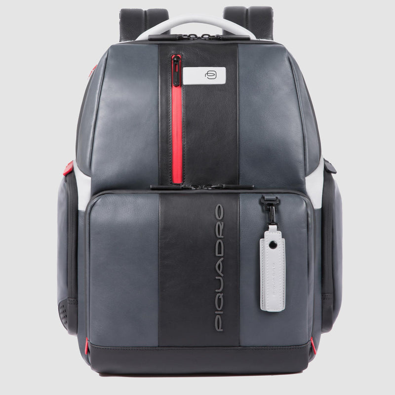 Mochila de couro para notebook 15,6" com Fast Check - Cinza/Preto