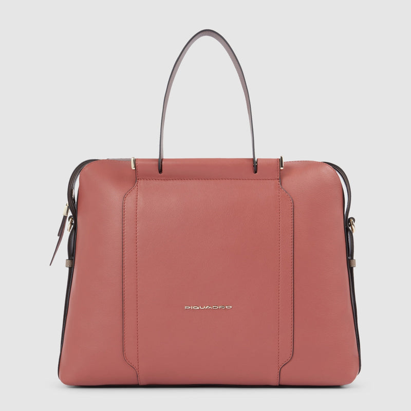 Women's Leather Laptop Bag 14" with Trolley Strap - Orange/Brown