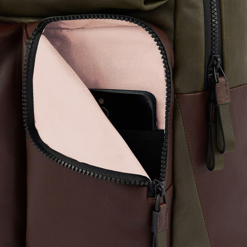 Leather Laptop Backpack 15.6" with Rain Cover