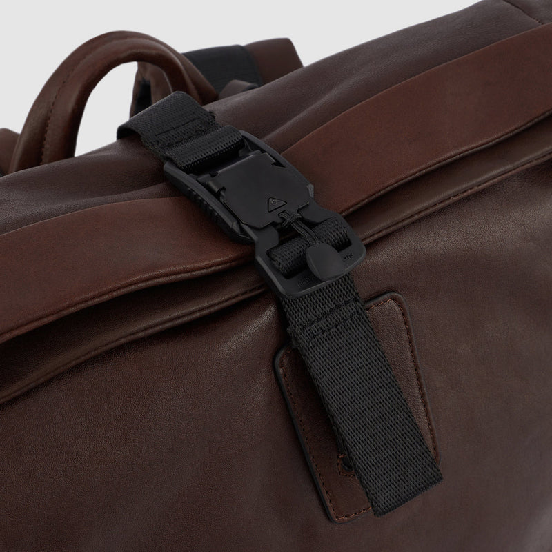 Roll-Top Leather Backpack for 15.6" Laptop - Dark brown - photo 13