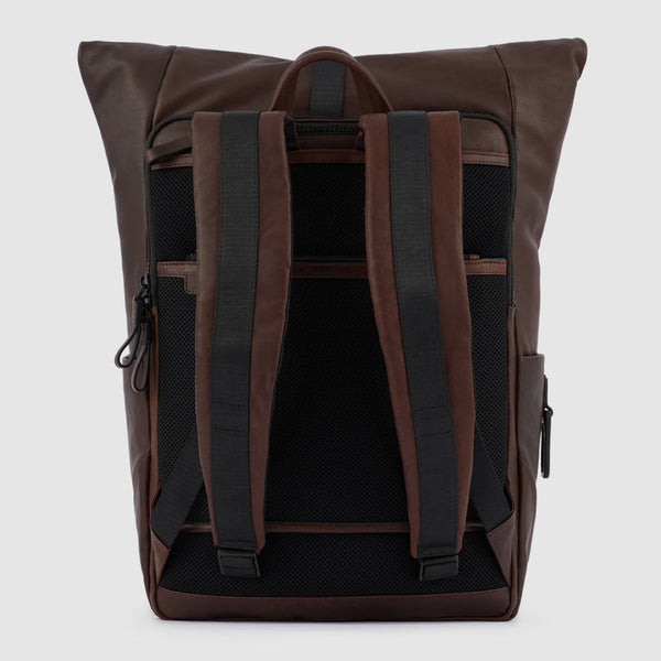 Roll-Top Leather Backpack for 15.6" Laptop - Dark brown - photo 3