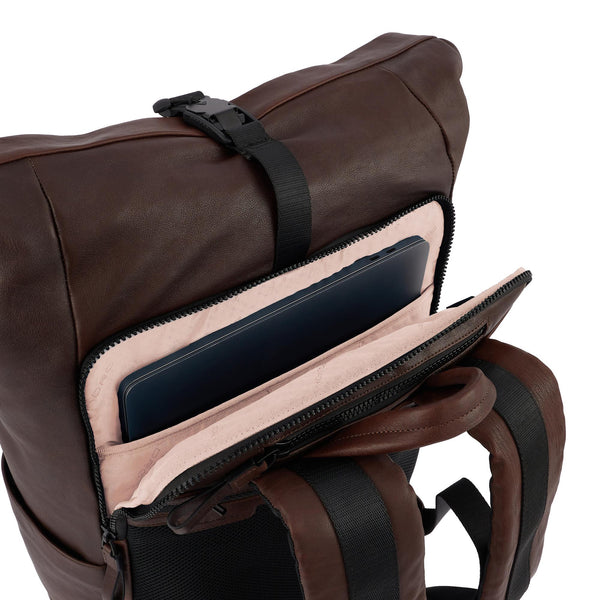 Roll-Top Leather Backpack for 15.6" Laptop - Dark brown - photo 4