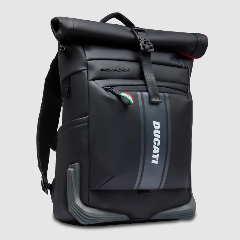 Water-Resistant Roll-Top Laptop Backpack 15.6" Piquadro x Ducati - Black - photo 2