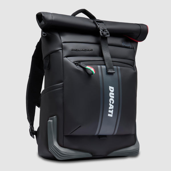Water-Resistant Roll-Top Laptop Backpack 15.6" Piquadro x Ducati - Black - photo 2