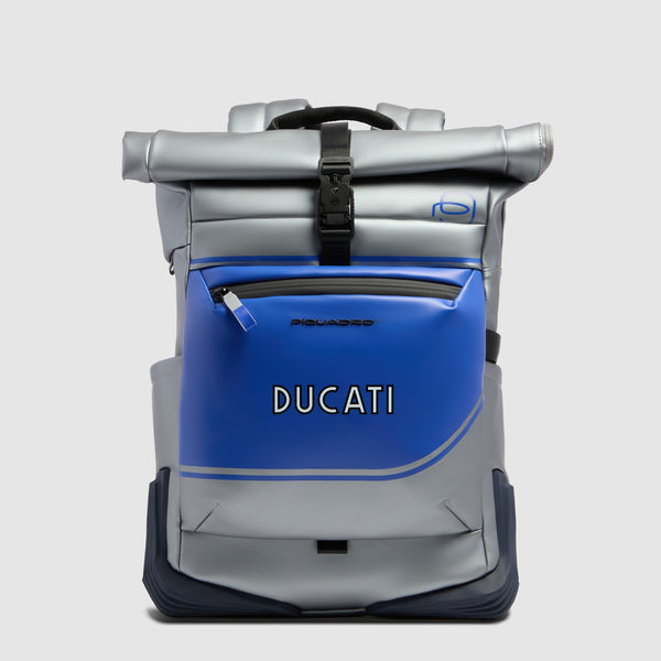 Roll-Top 15.6" Laptop Backpack Piquadro x Ducati - Silver/Blue