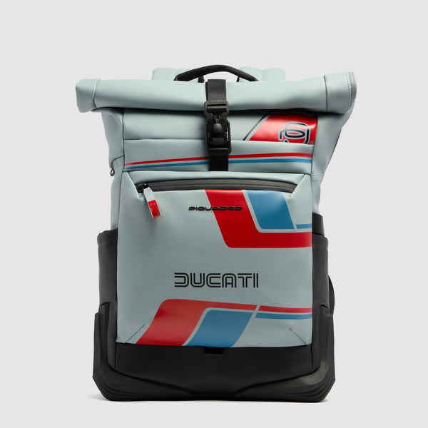 Roll-Top 15.6" Laptop Backpack Piquadro x Ducati - Light blue/Black