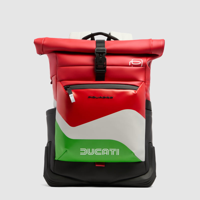 Roll-Top 15.6" Laptop Backpack Piquadro x Ducati - White/Red/Green
