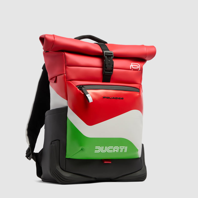 Roll-Top 15.6" Laptop Backpack Piquadro x Ducati - White/Red/Green - photo 2